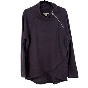 Athleta Cozy Karma Asym Cotton Blend Mock Neck Purple Zip Pullover XL Sweatshirt
